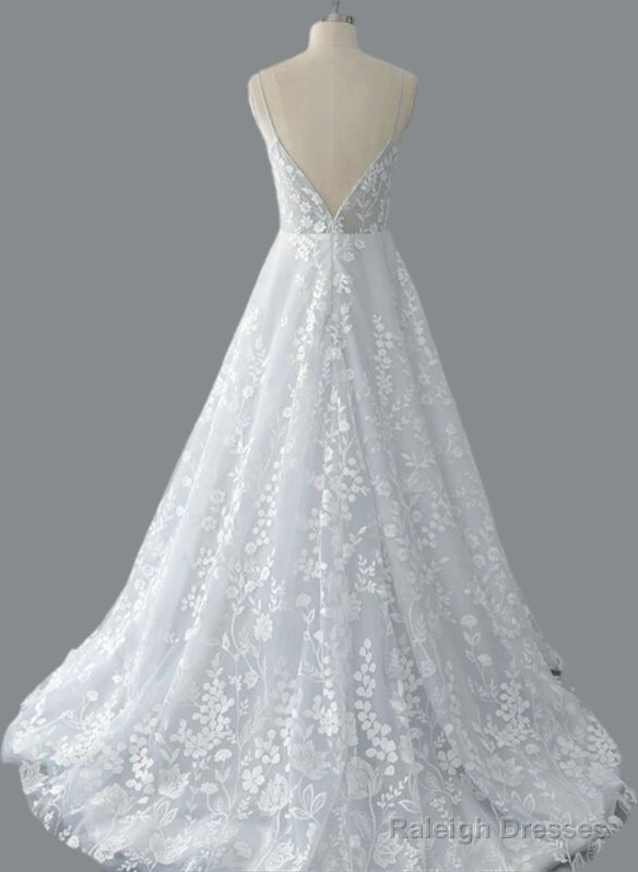 Straps A-Line Lace Wedding Dress With Open Back