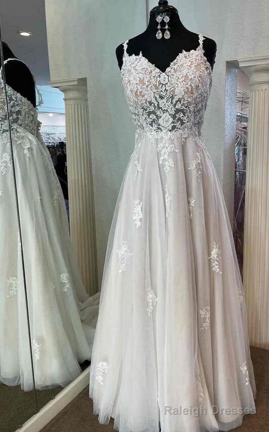 Straps A-Line Open Back Tulle/Lace Wedding Dresses