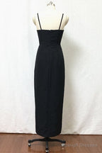 Straps Black Sheath Tea Length Bridesmaid Dress