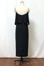 Straps Boho Black Tea Length Chiffon Bridesmaid Dress