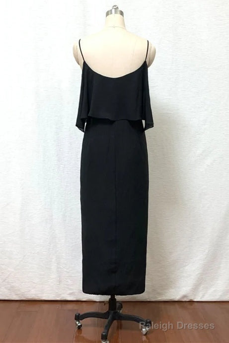 Straps Boho Black Tea Length Chiffon Bridesmaid Dresses Secondary image