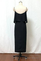 Straps Boho Black Tea Length Chiffon Bridesmaid Dresses