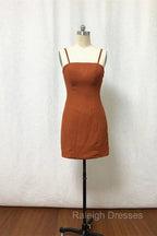 Straps Burnt Orange Bridesmaid Dresss With Removable Train