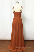 Straps Burnt Orange Bridesmaid Dresss With Removable Train