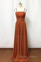 Straps Burnt Orange Bridesmaid Dresss With Removable Train