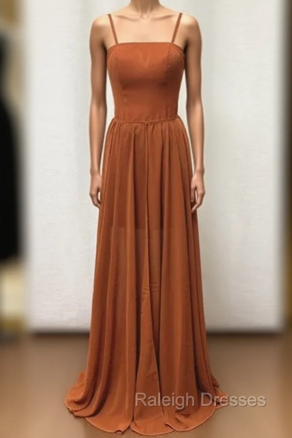 Straps Burnt Orange Bridesmaid Dresss With Removable Train Main image