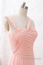 Straps Chiffon Long Bridesmaid Dresses Coral Prom Wedding Prom Dresses