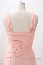 Straps Chiffon Long Bridesmaid Dresses Coral Prom Wedding Prom Dresses