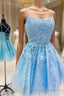 Straps Lace Applique Blue Homecoming Dress,Fuchsia Cocktail Dresses