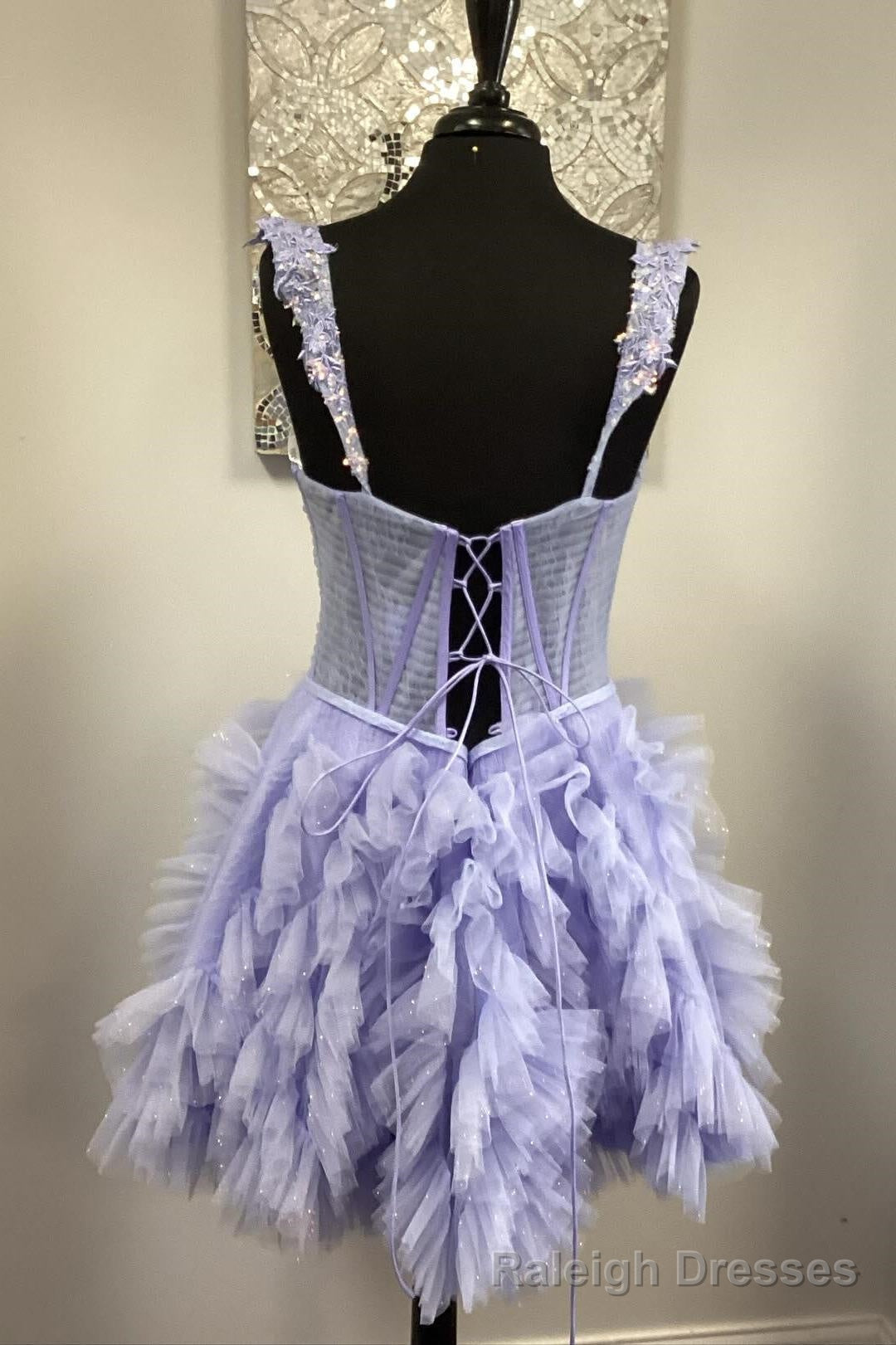 Straps Lavender A-line Ruffle Short Homecoming Dress Secondary image