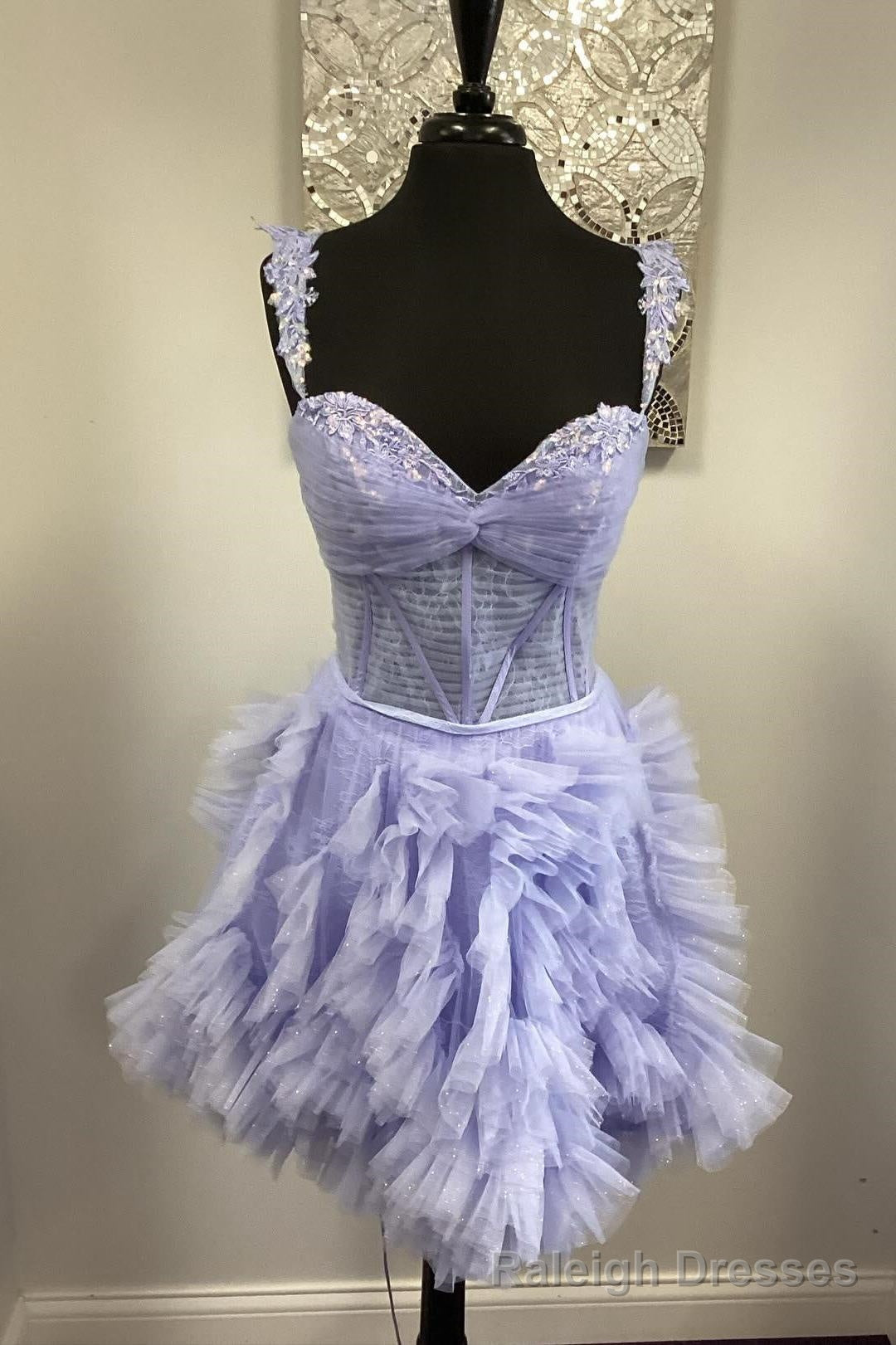 Straps Lavender A Line Ruffle Short Homecoming Dress Main image