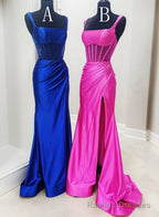 Straps Mermaid Long Prom Dress with Slit