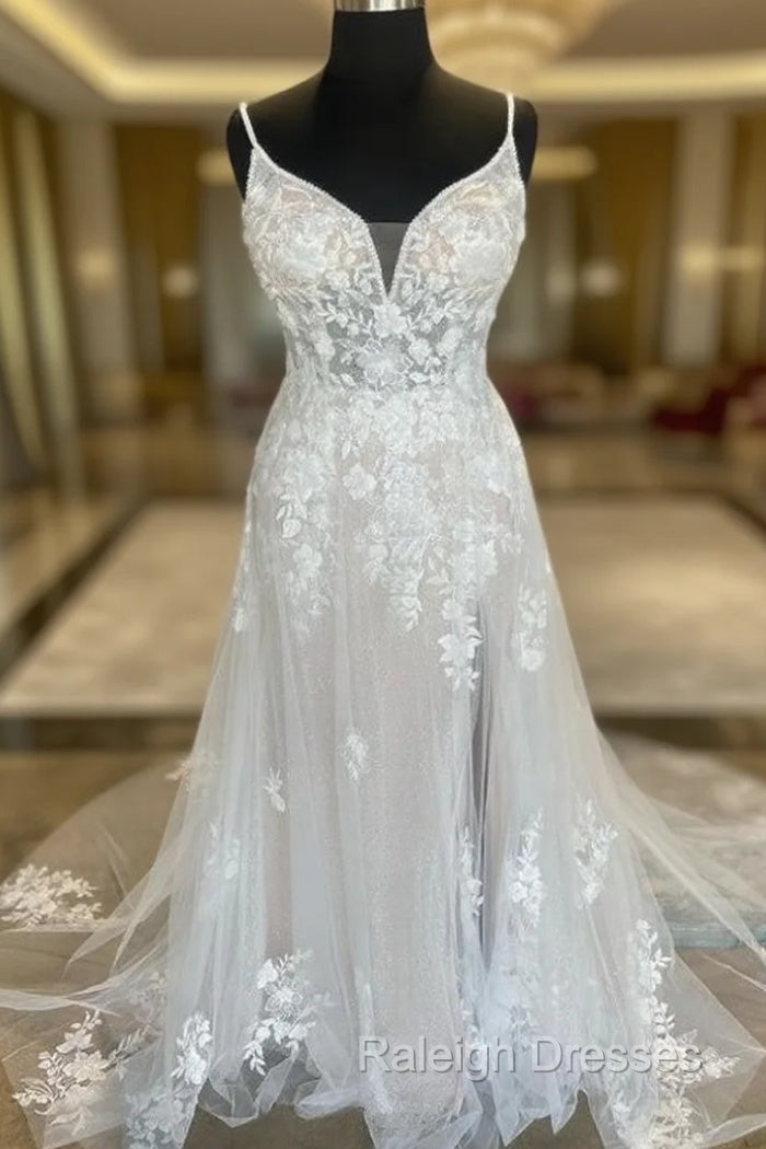 Straps Open Back A-Line Tulle/Lace Wedding Dress