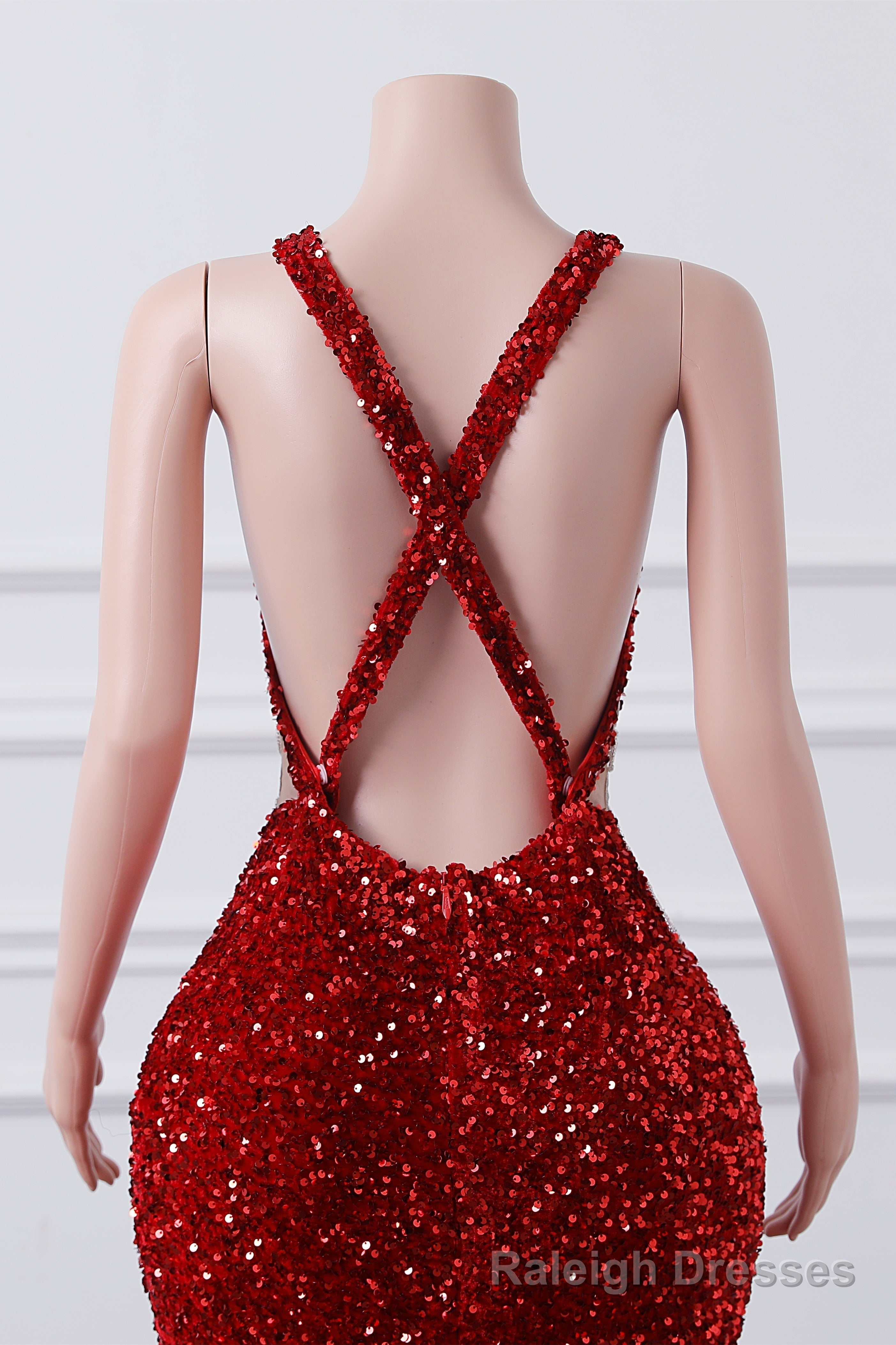 Straps Red Beading Sequin Prom Dresses Mermaid Long Party Dresses