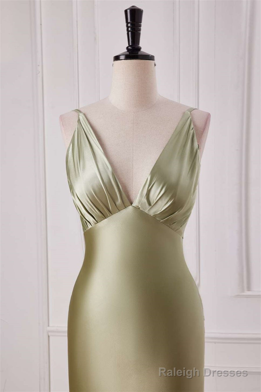 Straps Sage Empire Waist Pleated Satin Maxi Dress