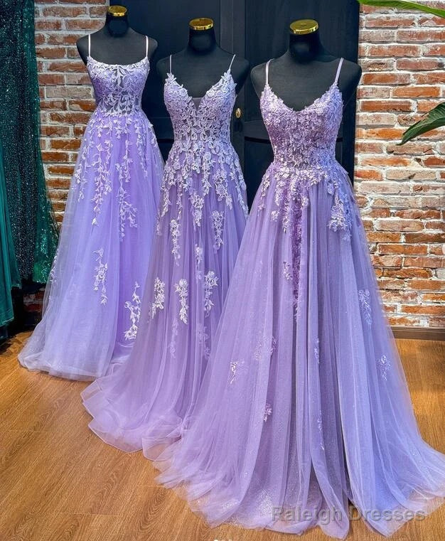 Straps Violet Purple Prom Dress Lace Tulle Long A-Line Dresses Main image