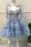 A Line Straps Tulle Short Prom Dress, Above Knee Homecoming Gown