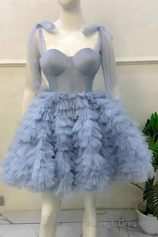 A Line Straps Tulle Short Prom Dress, Above Knee Homecoming Gowns