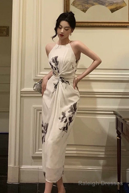 Stunning A Line Halter White Chiffon Date Night Dress Prom Dresses Birthday Outfit