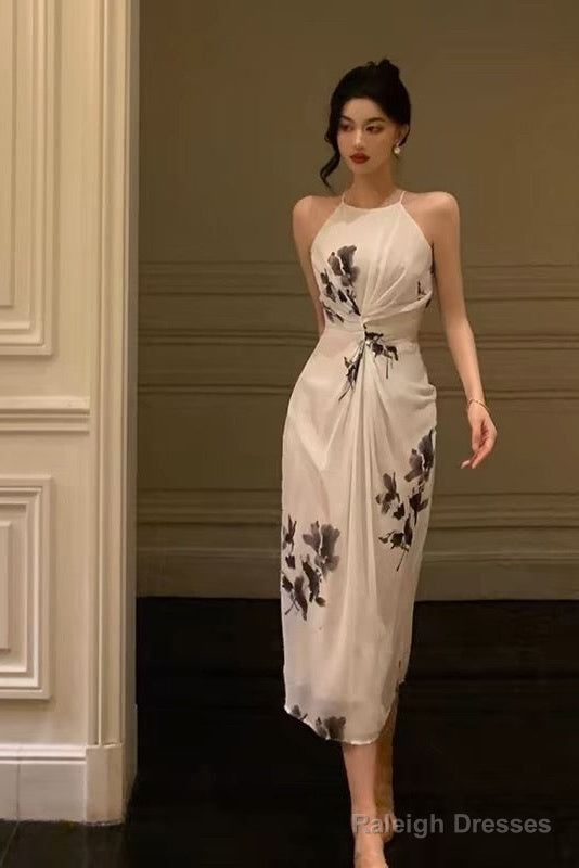 Stunning A Line Halter White Chiffon Date Night Dress Prom Dresses Birthday Outfit