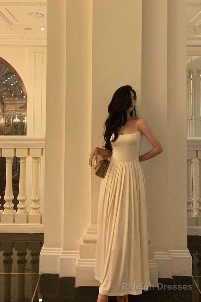 Stunning A Line Spaghetti Straps White Date Night Dress Prom Dresses Birthday Party Outfit