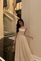 Stunning A Line Spaghetti Straps White Date Night Dress Prom Dresses Birthday Party Outfit