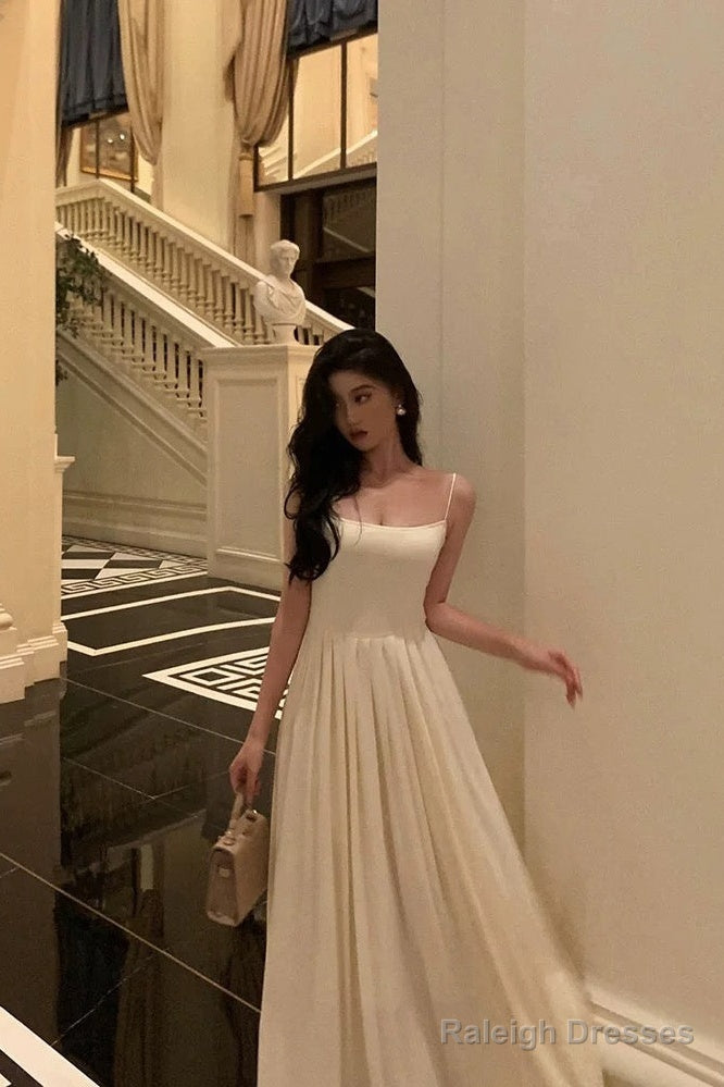 Stunning A Line Spaghetti Straps White Date Night Dress Prom Dresses Birthday Party Outfit