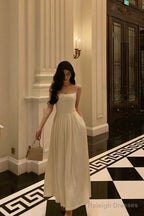 Stunning A Line Spaghetti Straps White Date Night Dress Prom Dresses Birthday Party Outfit