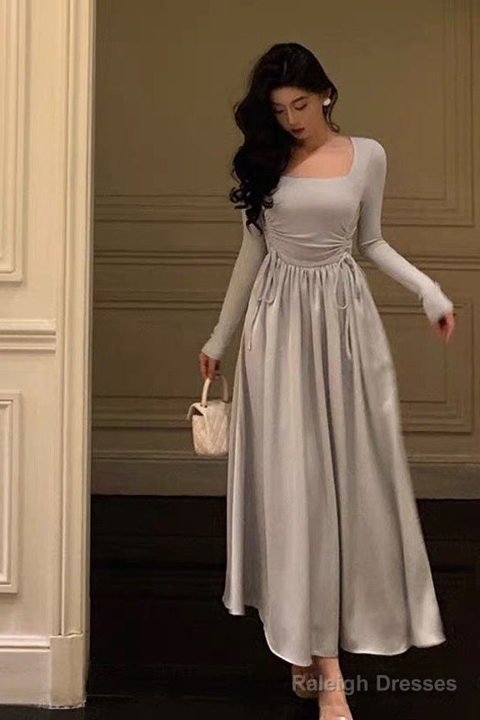 Stunning A Line Square Neckline Long Sleeves Date Night Dress Prom Dresses Birthday Outfit
