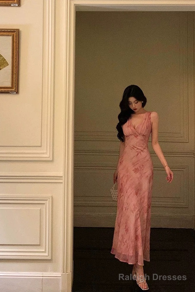 Stunning A Line V Neckline Long Date Night Dress Pink Prom Dresses Birthday Outfit Secondary image