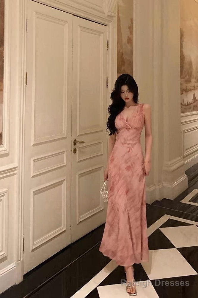 Stunning A Line V Neckline Long Date Night Dress Pink Prom Dresses Birthday Outfit Main image