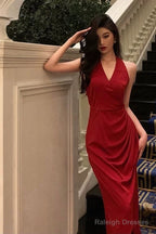 Stunning A Line V Neckline Sleeveless Red Date Night Dress Prom Dresses Birthday Party Outfit
