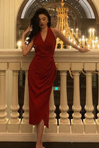 Stunning A Line V Neckline Sleeveless Red Date Night Dress Prom Dresses Birthday Party Outfit