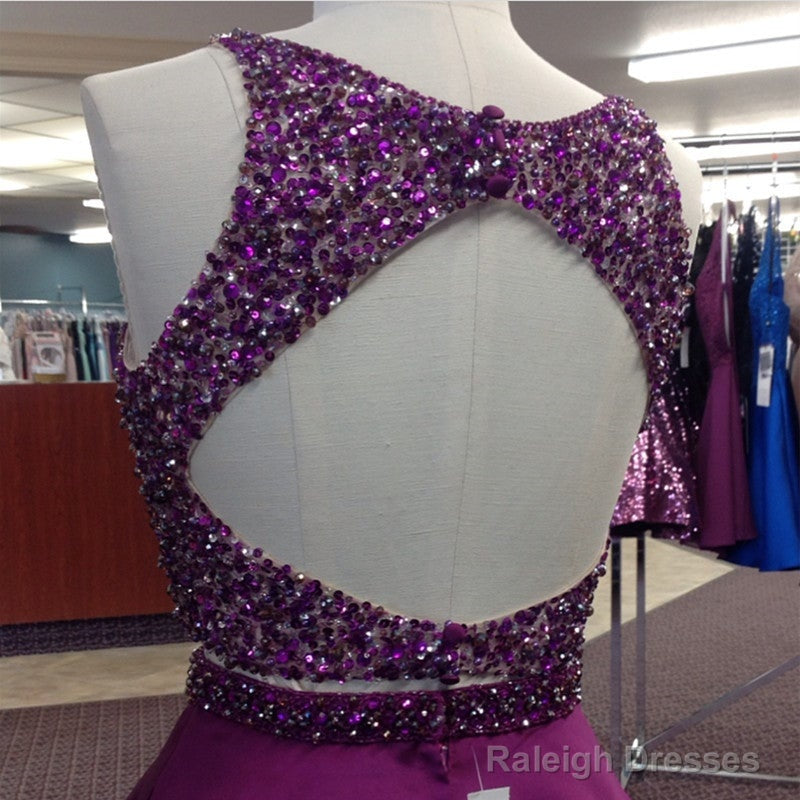 Stunning Beaded Satin Homecoming Dress Two Piece Prom Gown Short