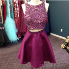 Stunning Beaded Satin Homecoming Dresses Two Piece Prom Gowns Short