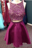 Stunning Beaded Satin Homecoming Dresses Two Piece Prom Gowns Short