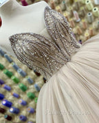 Stunning Beaded Strapless Tulle Ball Gown Ruffles Dresses