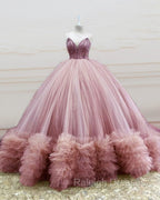 Stunning Beaded Strapless Tulle Ball Gowns Ruffles Dresses