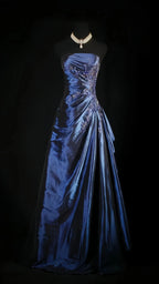 Stunning Blue Strapless Beaded Long Prom Dresses Evening Formal Dress