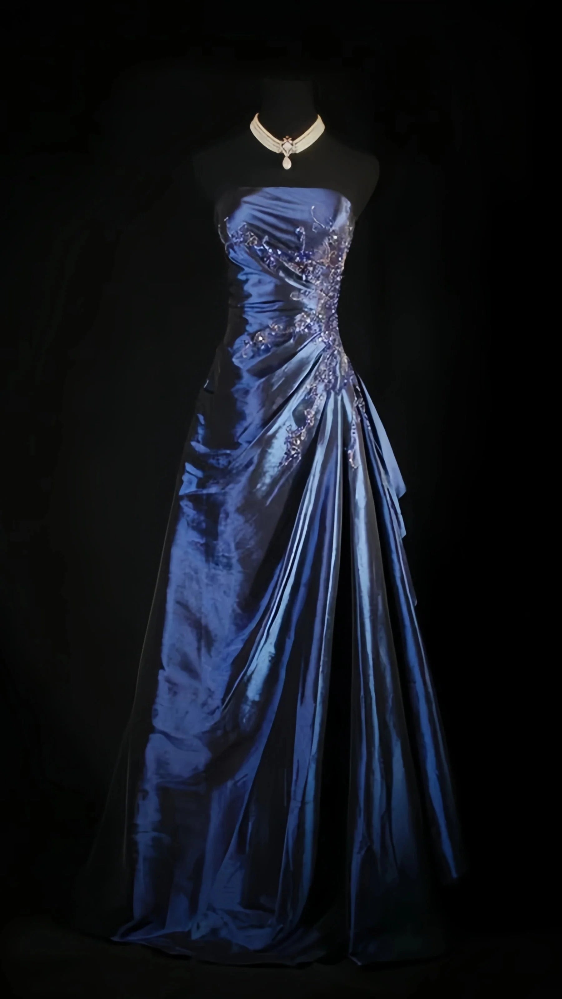 Stunning Blue Strapless Beaded Long Prom Dresses Evening Formal Dress