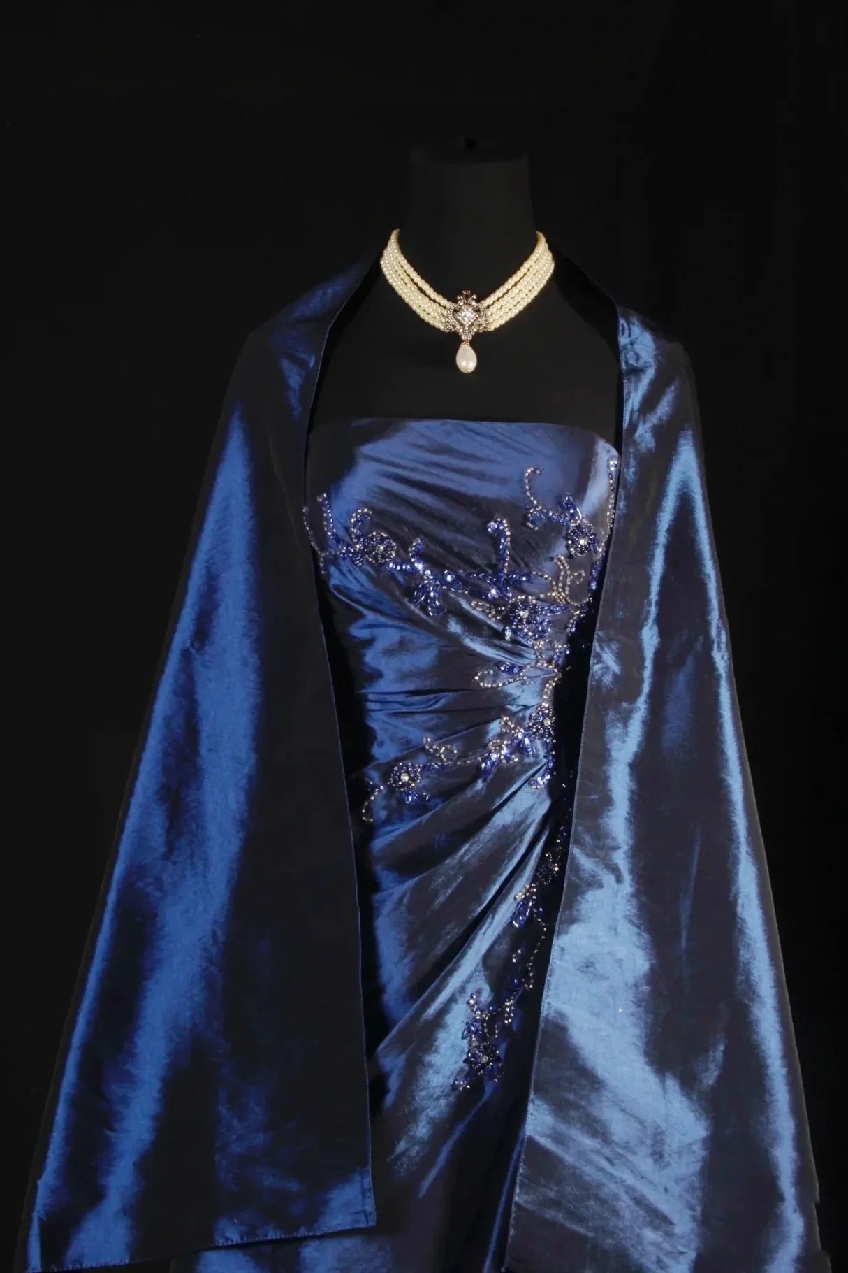 Stunning Blue Strapless Beaded Long Prom Dresses Evening Formal Dress