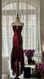 Stunning Burgundy Strapless Chiffon Mermaid Long Prom Dress