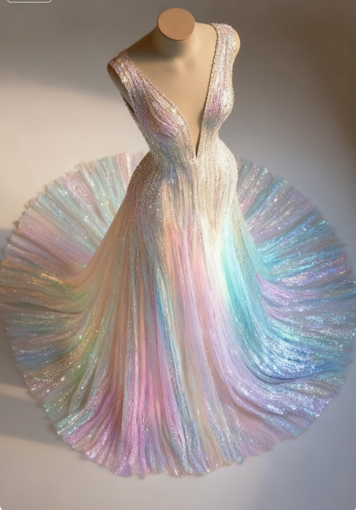 Stunning Colorful V-Neck A-Line Sequined Tulle Long Prom Dress Secondary image