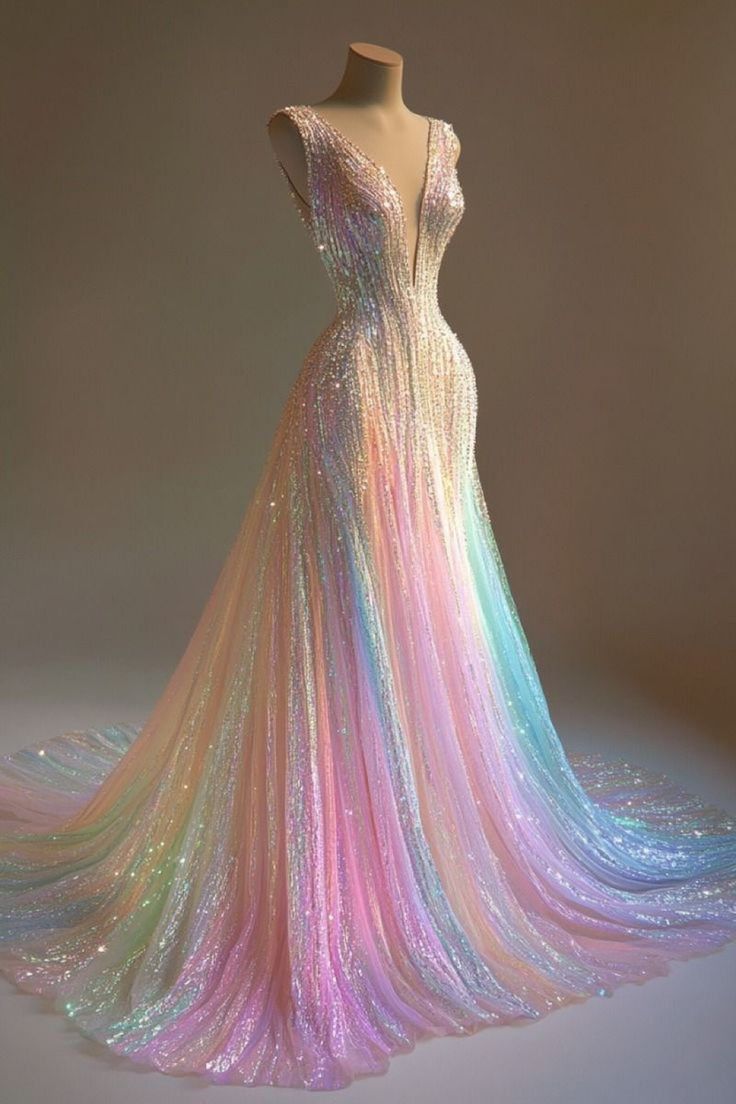 Stunning Colorful V-Neck A-Line Sequined Tulle Long Prom Dress Main image