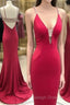 Stunning Elegant Mermaid Sexy Spaghetti Straps Beaded Red Prom Dress,Charming Backless Evening Dress,Dance Dress