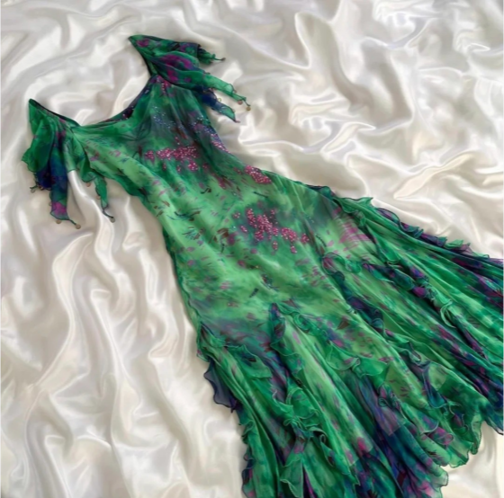 Stunning Green Double-Layered Flying Sleeves And Swaying Neck Chiffon Formal Prom Dress Secondary image