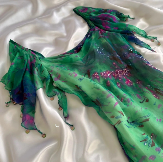 Stunning Green Double-Layered Flying Sleeves And Swaying Neck Chiffon Formal Prom Dress