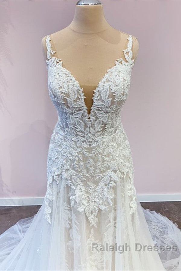 Stunning Long A Line Tulle Sweetheart Appliques Lace Wedding Dresses
