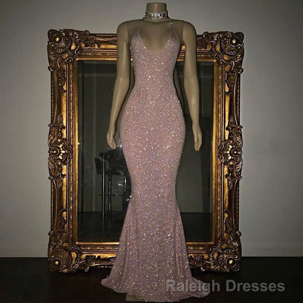 Stunning Long Halter Spaghetti Straps Sequined Mermaid Prom Dress Secondary image