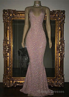 Stunning Long Halter Spaghetti Straps Sequined Mermaid Prom Dress